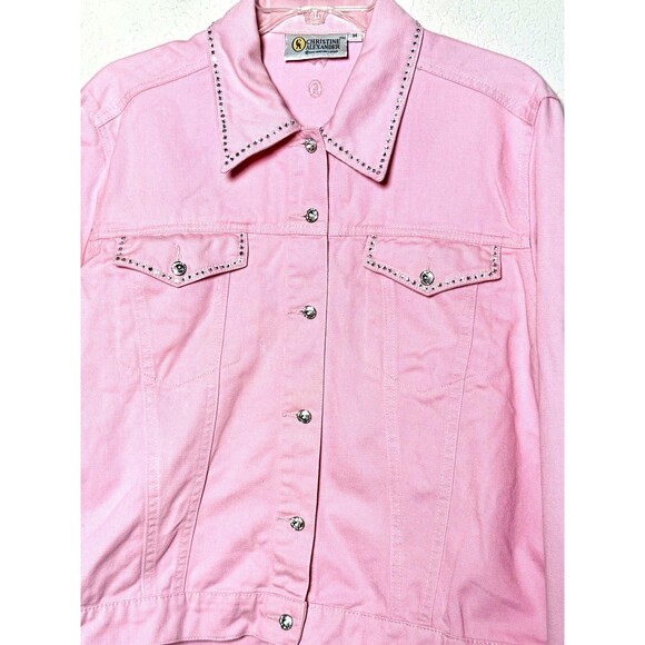 Vintage Christine Alexander Denim Jacket Pink Rhinestones Swarovski Crystals M - Picture 3 of 8